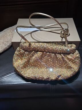 Rita Diana for Mylinka ~ Gold Crystal-Embellished Evening Clutch Shoulder Strap